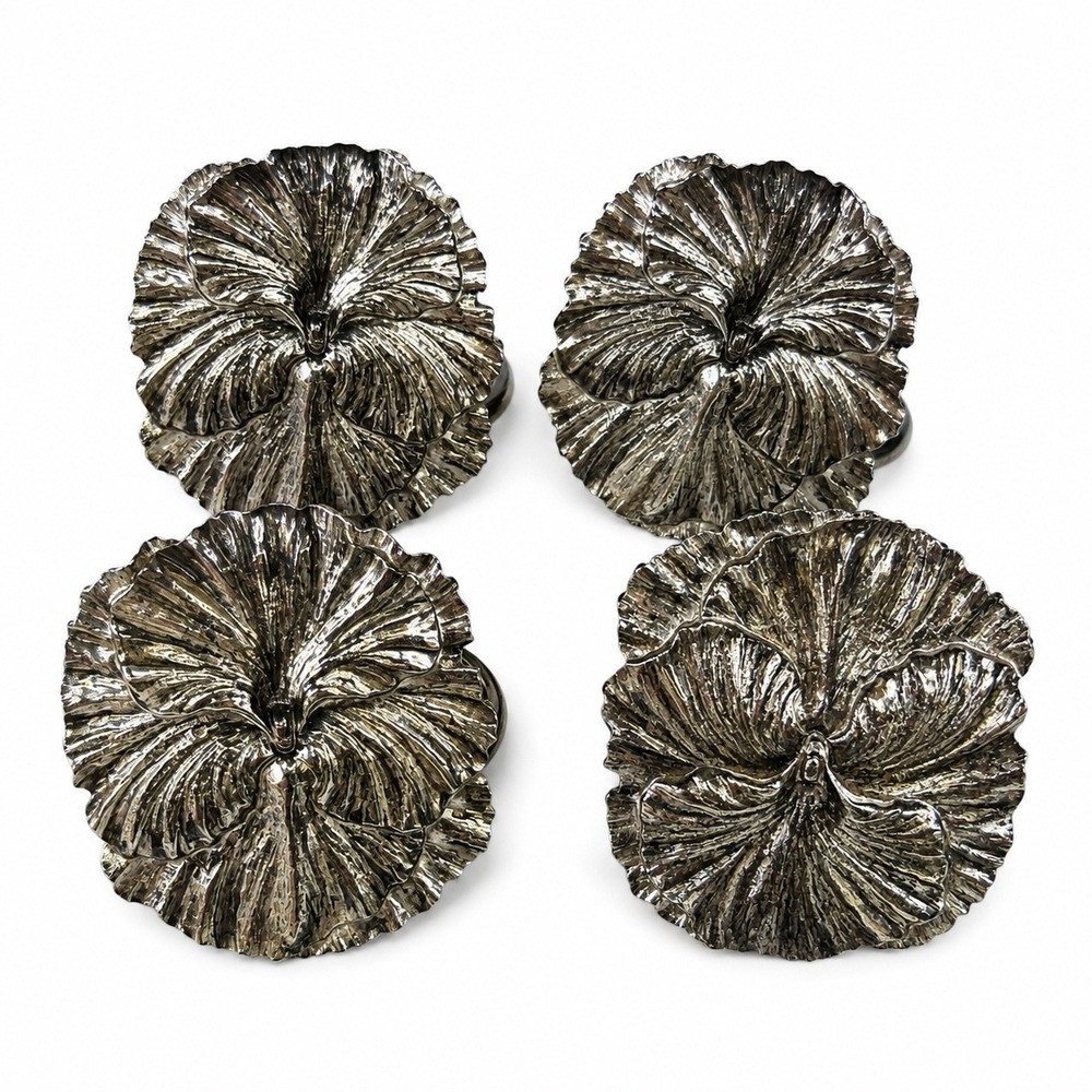 Vintage Silver Tone Pansy Flower Napkin Rings Set of 4 Botanical Floral Decor